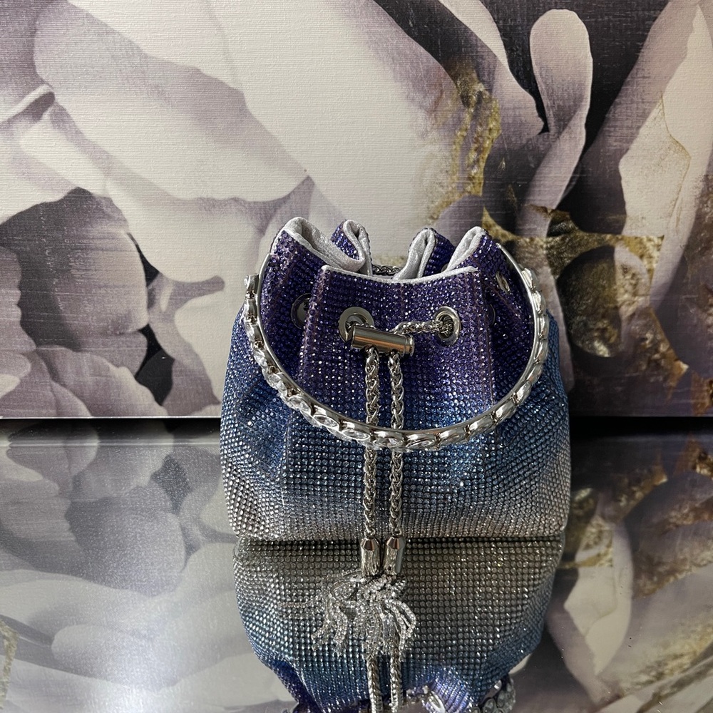 Rhinestone Handbag - Elegant Blue and Silver Women's Bag
